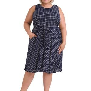Jessica Howard Navy Lightweight Crepe A-Line Office Casual Sleeveless Dress